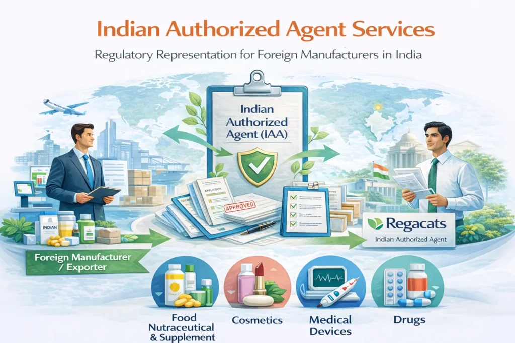 Indian Authorized Agent services in India representing foreign manufacturers for food, nutraceuticals, cosmetics, medical devices and drugs under Indian regulatory authorities