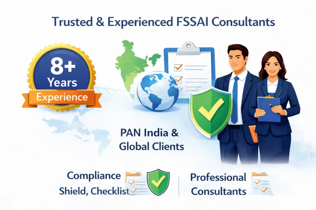 Trusted FSSAI consultants in India with 8+ years of experience, serving PAN India and global clients with regulatory compliance, approvals, and professional consulting support