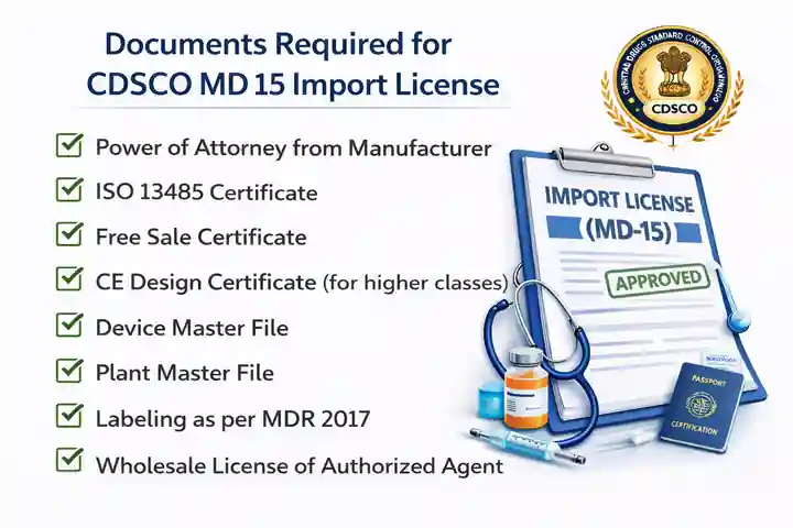Documents required for CDSCO Medical Device import license (MD 15) in India