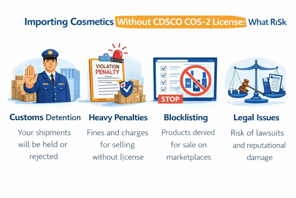 Infographic highlighting the risks of importing cosmetics into India without a CDSCO license