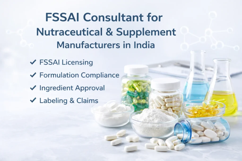FSSAI Consultant for Nutraceutical & Dietary supplement manufacturers supporting with licensing, formulation compliance, ingredient approval and labeling services in India