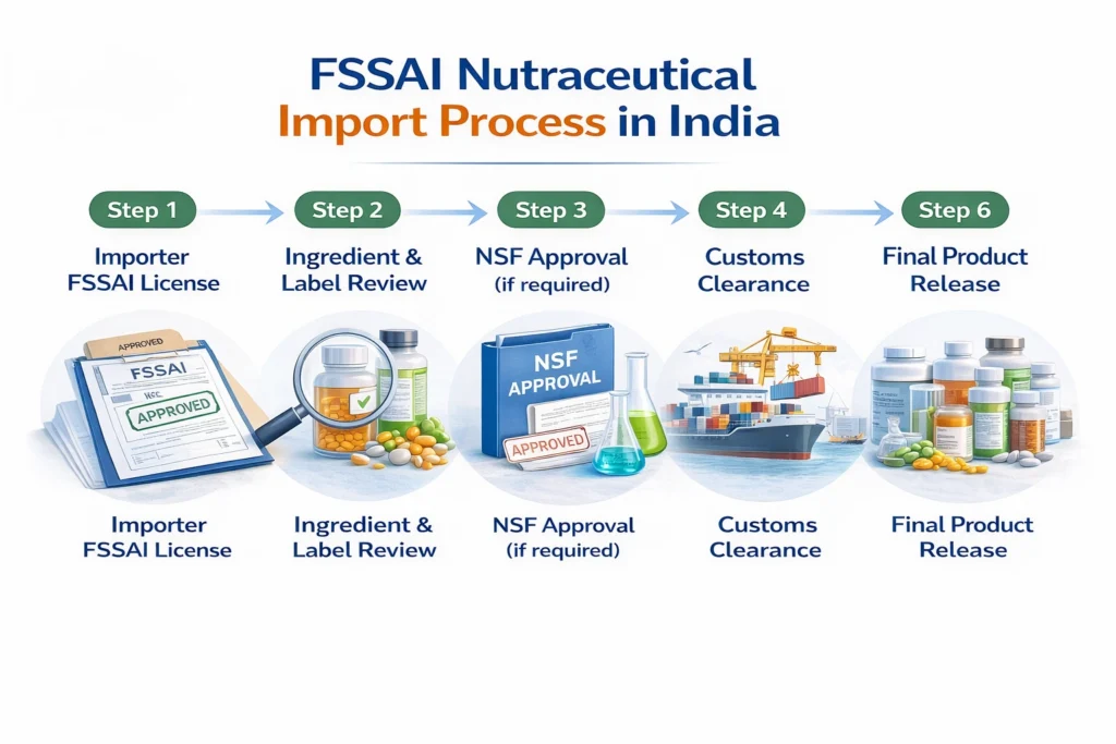 FSSA Nutraceutical Import Consultant in India six step import process infographic