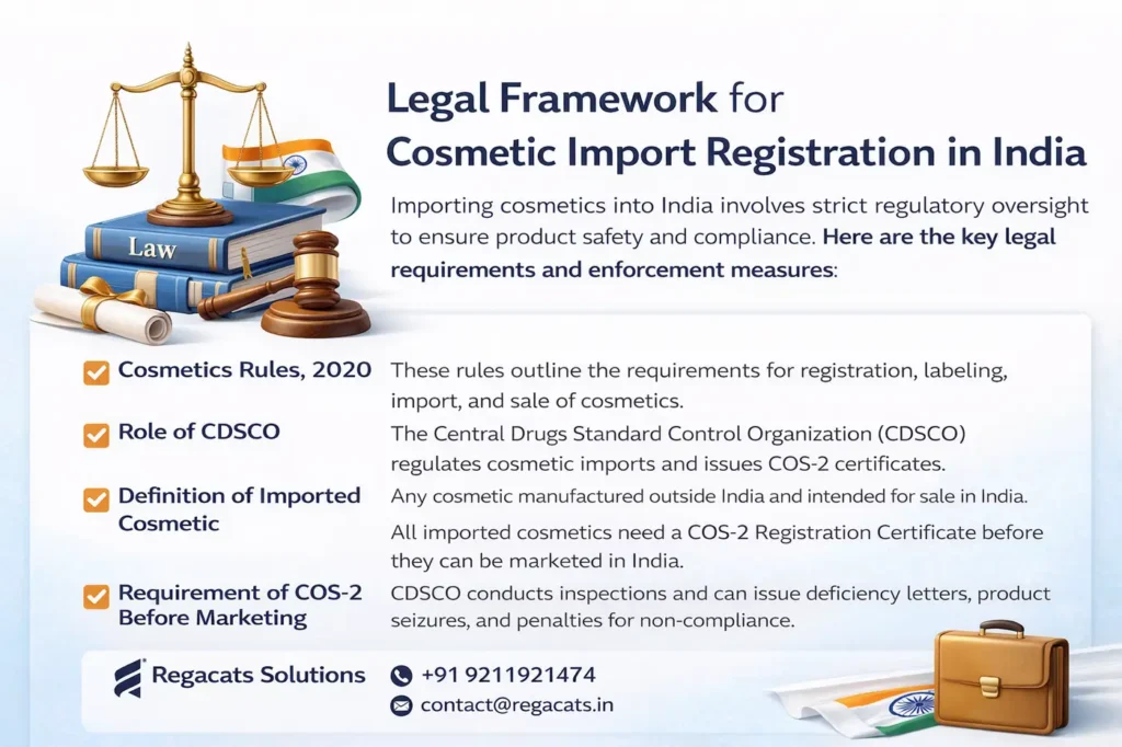 Legal framework for cosmetic import registration in India under Cosmetics Rules 2020 and CDSCO COS-2 requirements