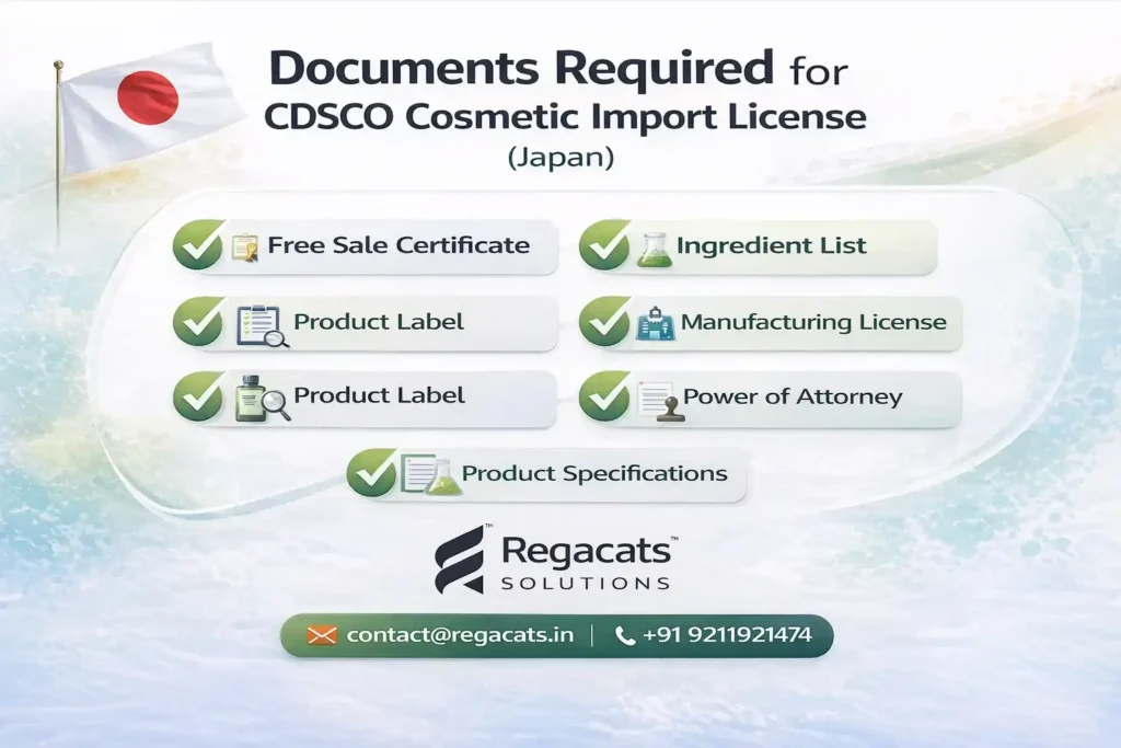 CDSCO cosmetic import documents checklist Japan to India COS-2 license including free sale certificate ingredient list and power of attorney