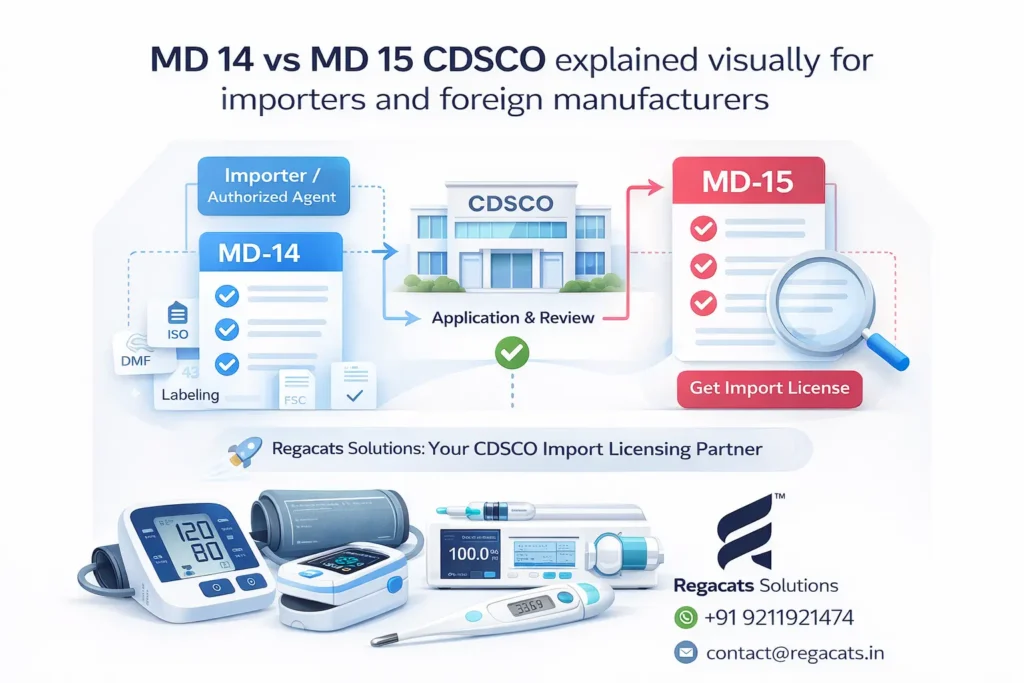 MD 14 vs MD 15 CDSCO visual guide for importers and foreign manufacturers in India