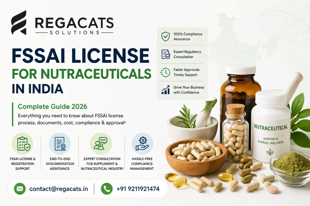 FSSAI license for nutraceuticals in India by Regacats Solutions with supplement products and compliance support