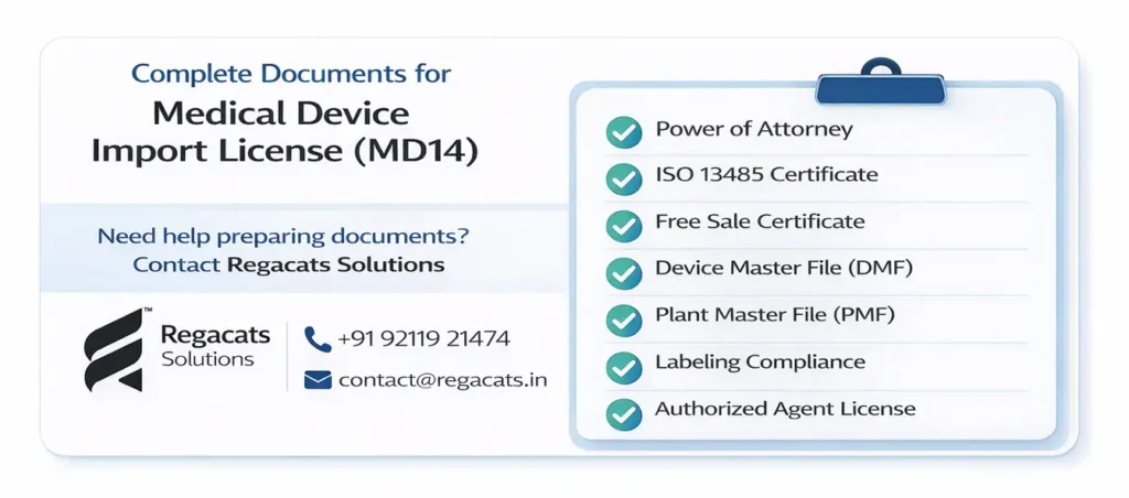 documents required for medical device import license MD14 India CDSCO checklist
