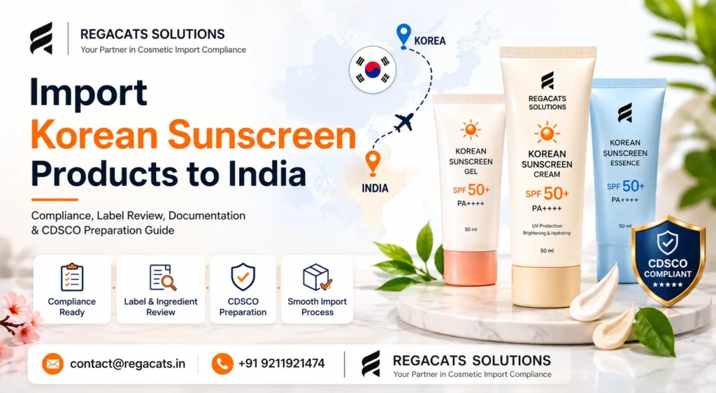 Import Korean sunscreen products to India with cosmetic compliance, label review, documentation preparation, and CDSCO import support