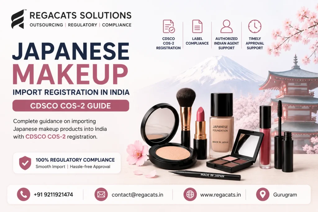 Import Japanese makeup products into India with CDSCO COS-2 registration, cosmetic labeling compliance, Authorized Indian Agent support, and regulatory guidance by Regacats Solutions.